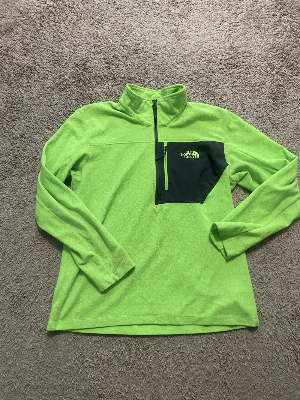 The North Face Jacket Mens Large Green Fleece 1/4 Zip Chest Pocket Outdoor